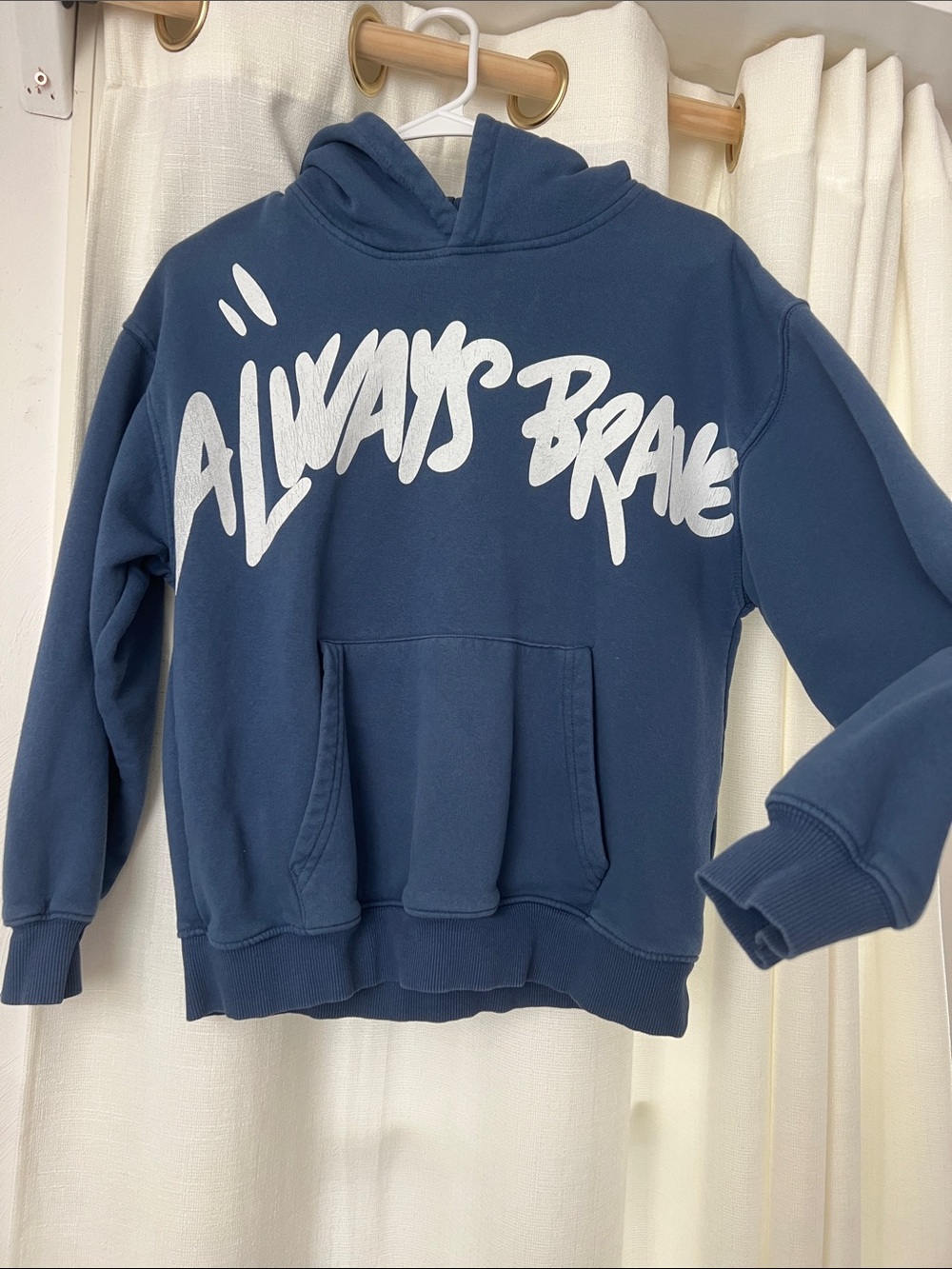 Zara Navy Hoodie with White "Always Brave" Graphic
